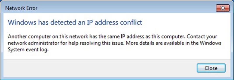 There is an IP address conflict with another system on the network