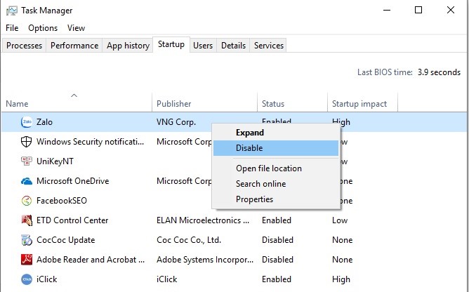 disabe ứng dụng khởi động cùng windows