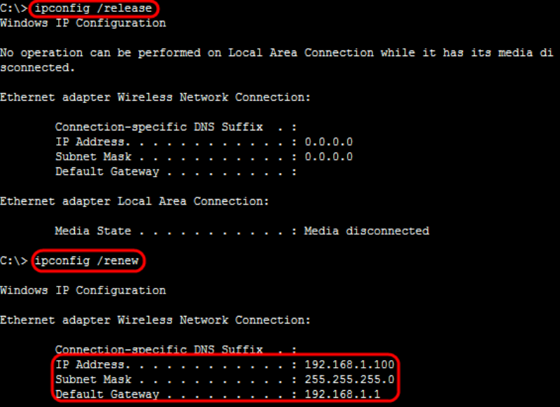 ipconfig release ipconfig renew