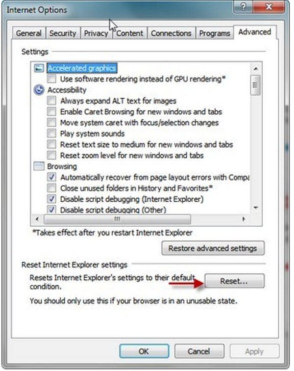 reset internet explorer